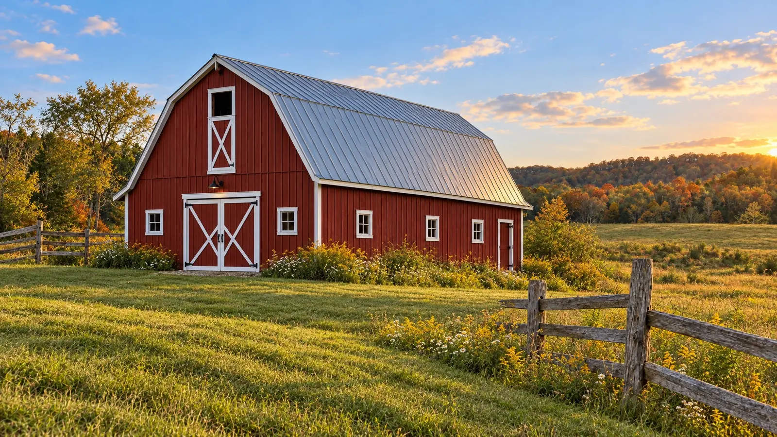 After: Old barn restoration | Music City Barns After: an old barn with fresh red siding, a new metal roof and straight walls