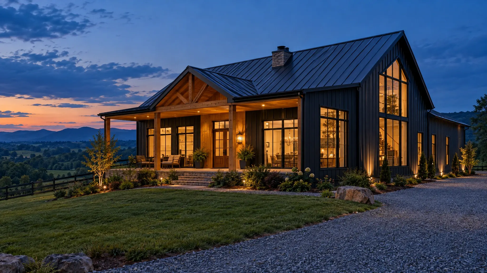 Barns and farm buildings on a Tennessee farm at golden hour